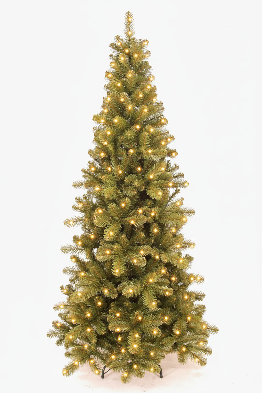 7.5ft Pencil Pine Christmas Tree Hinged Pre Lit 2.28 with 460 LED's - Artificial Xmas Tree