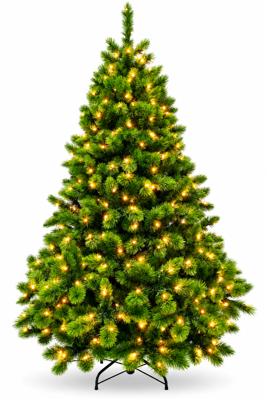 7ft Pitch Pine Christmas Tree Green 2.13m Hinged pre lit with 500 LED's