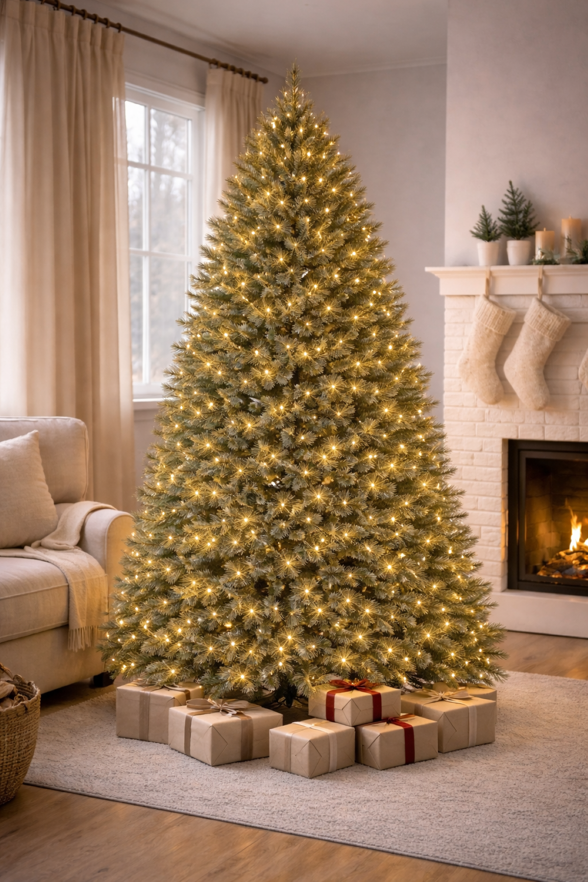 8ft American Cashmere Christmas Tree Green 2.44m Hinged with 760 Warm White LED's