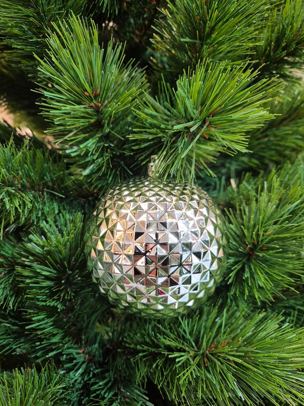 Christmas Ball 100mm Pineapple Textured Silver - Artificial Xmas Tree