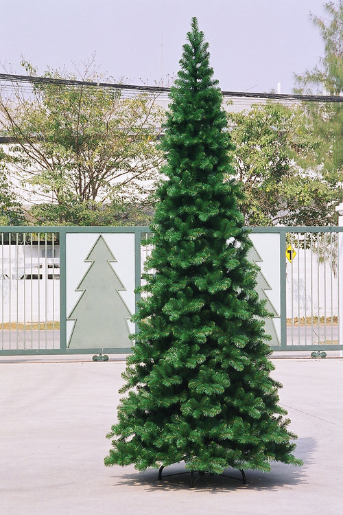 10ft Pencil Pine Christmas Tree Green 3.05m Hinged Prelit - Artificial Xmas Tree