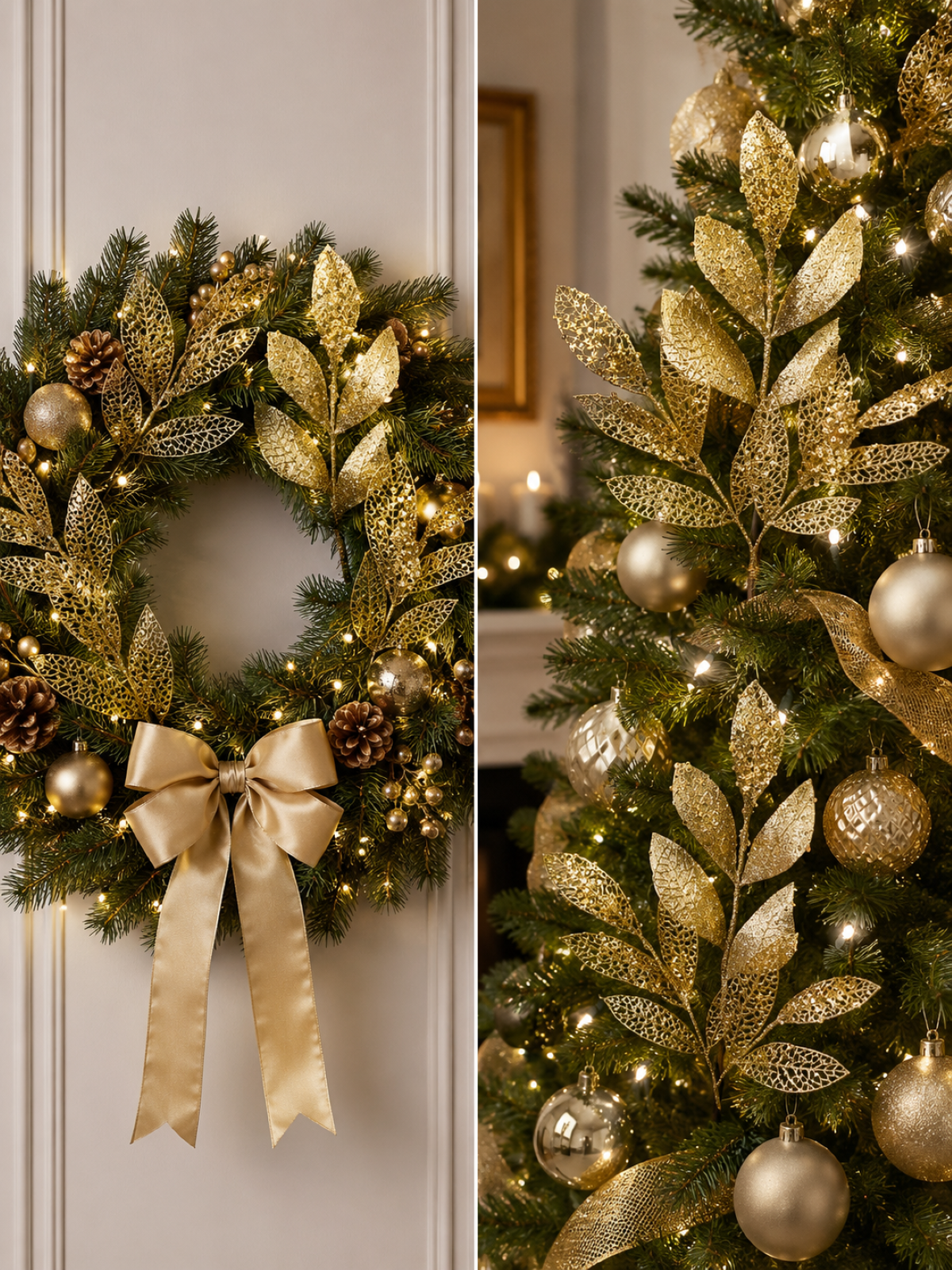 23 inch Leaf Spray with Silver Glitter 58cm
