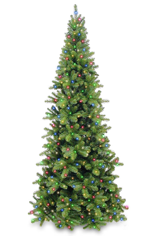 10ft Pencil Pine Christmas Tree Green 3.05m Hinged Prelit - Artificial Xmas Tree