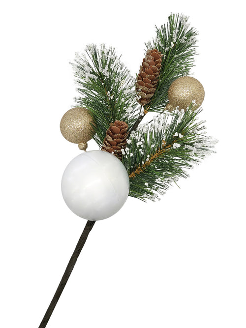 18 inch Green with Snow tipped Pine Spray with Pine Cones and Balls 46cm - Artificial Xmas Tree
