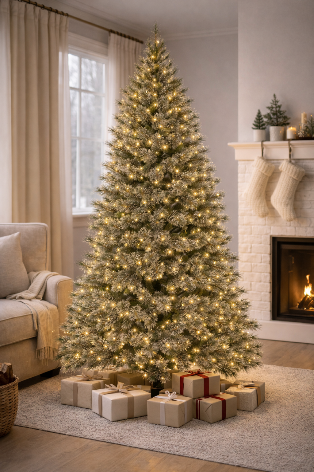 7ft Slim American Cashmere Christmas Tree Green 2.13m Hinged with 460 Warm White LED’s