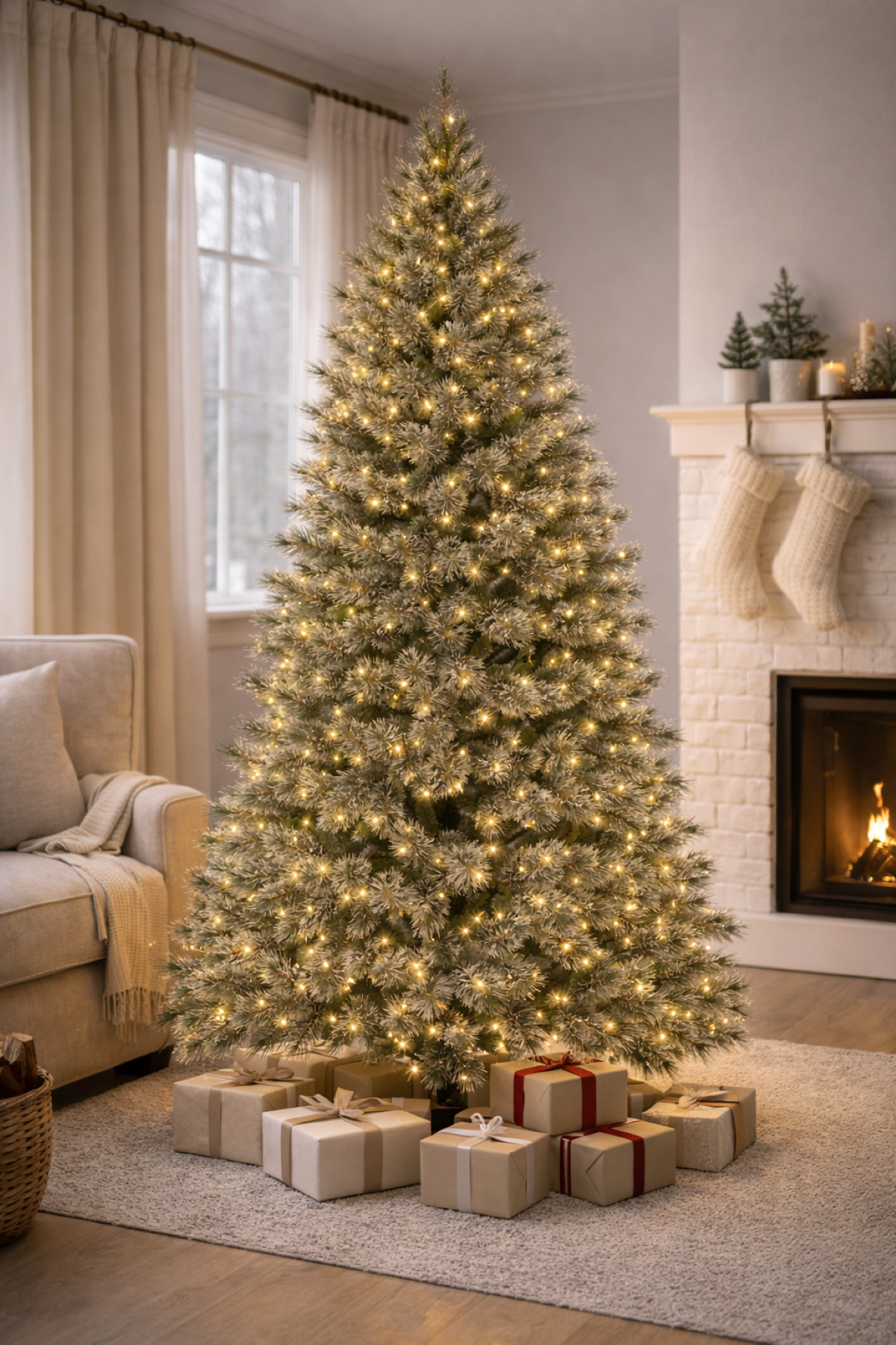 7ft Slim American Cashmere Christmas Tree Green 2.13m Hinged with 460 Warm White LED’s