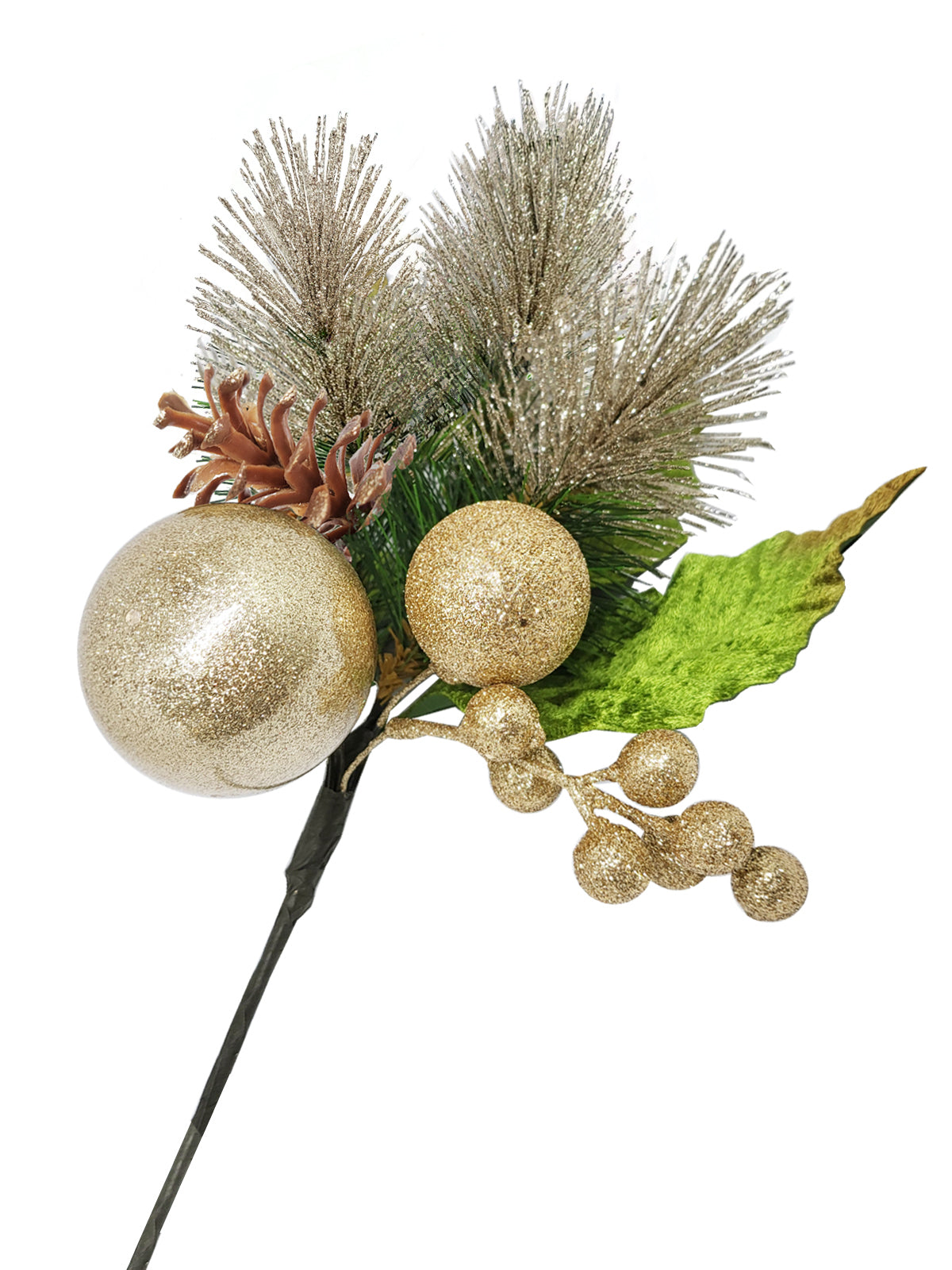 18 inch Gold Dipped Pine Spray with Pine Cone and Balls 46cm - Artificial Xmas Tree