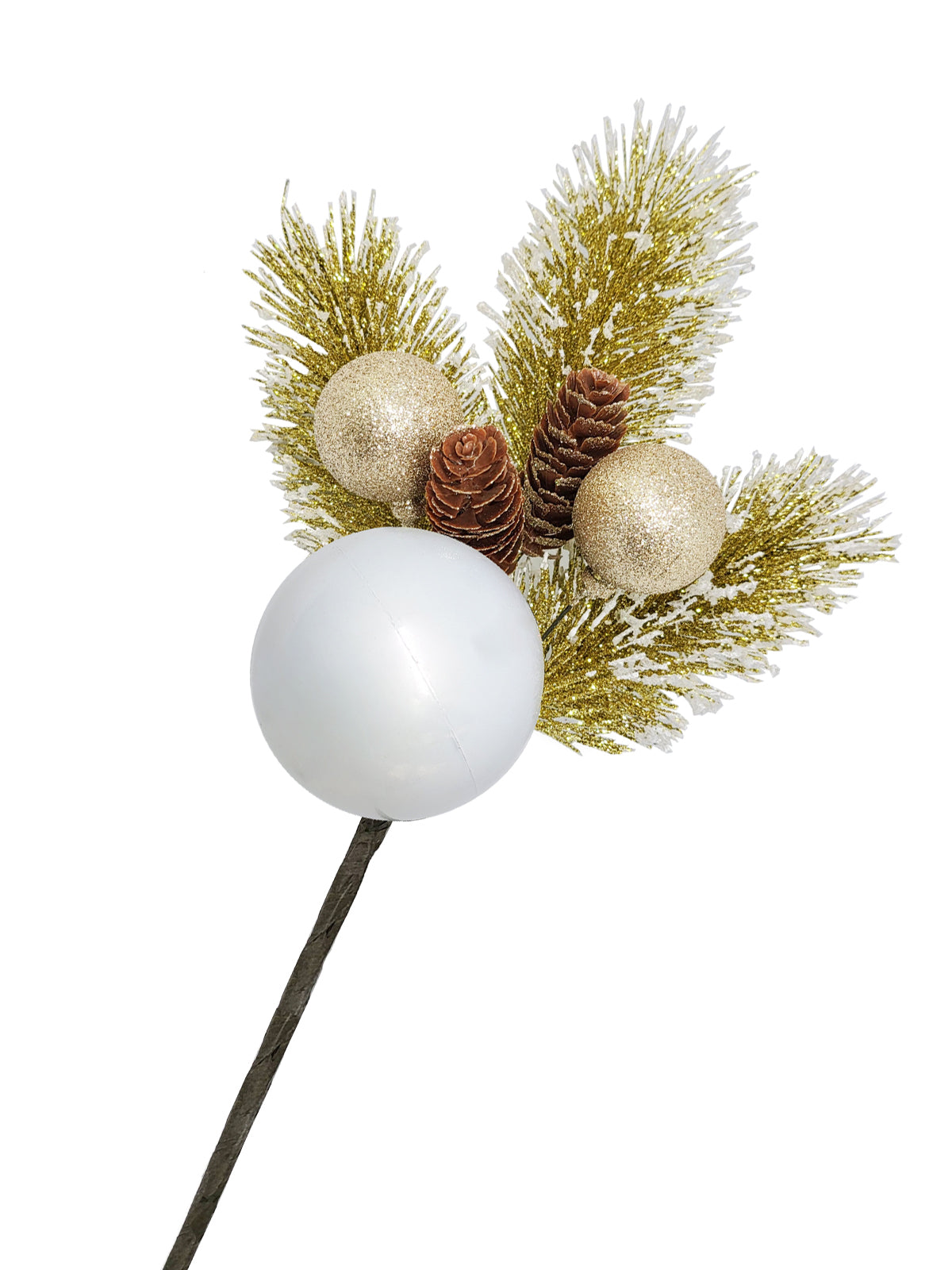 18 inch Golden Snow tipped Pine Spray with Pine Cones and Balls 46cm - Artificial Xmas Tree
