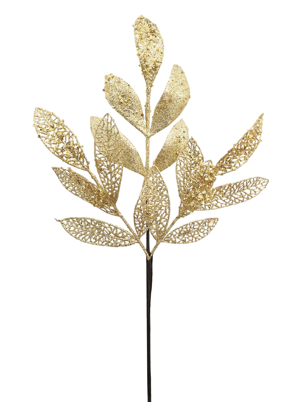 23 inch Leaf Spray with Gold Glitter 58cm