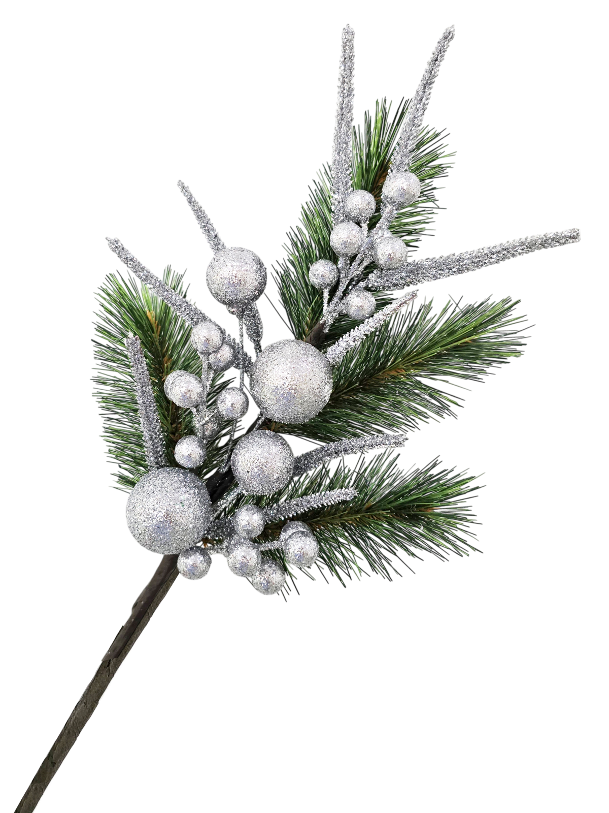 18 inch Pine Needle Spray with Silver Balls 46cm