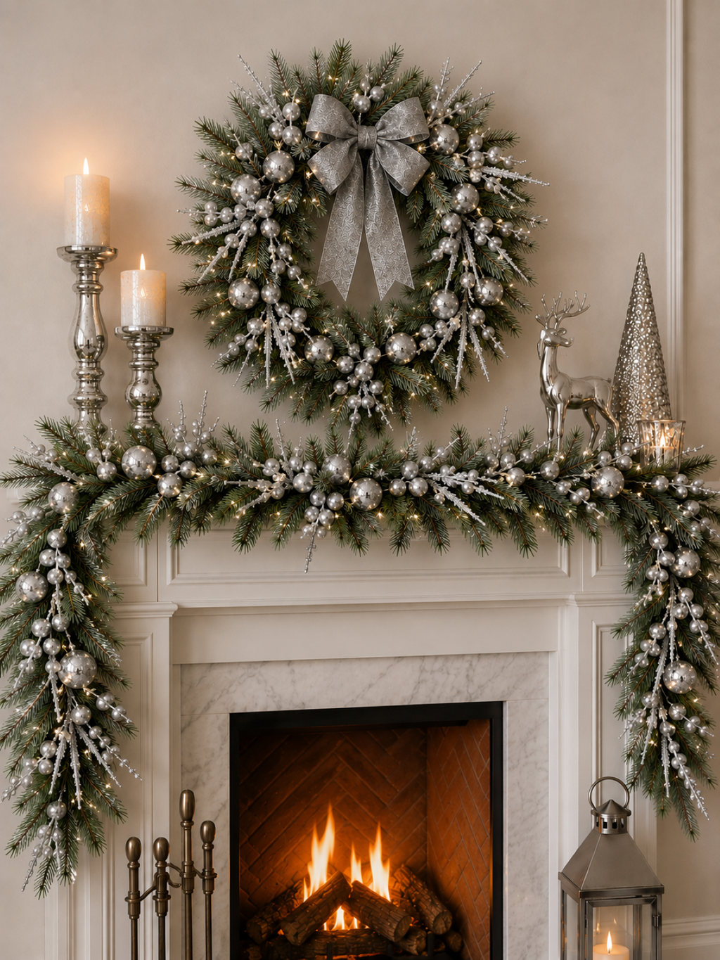 18 inch Pine Needle Spray with Silver Balls 46cm