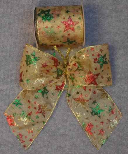 Bow Gold Organza Glitter Stars - Wired 26cm