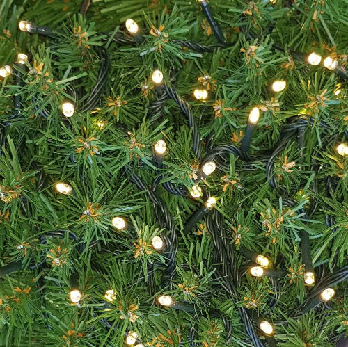 Christmas LED Lights x 100 Warm White (soft yellow) with Green cord