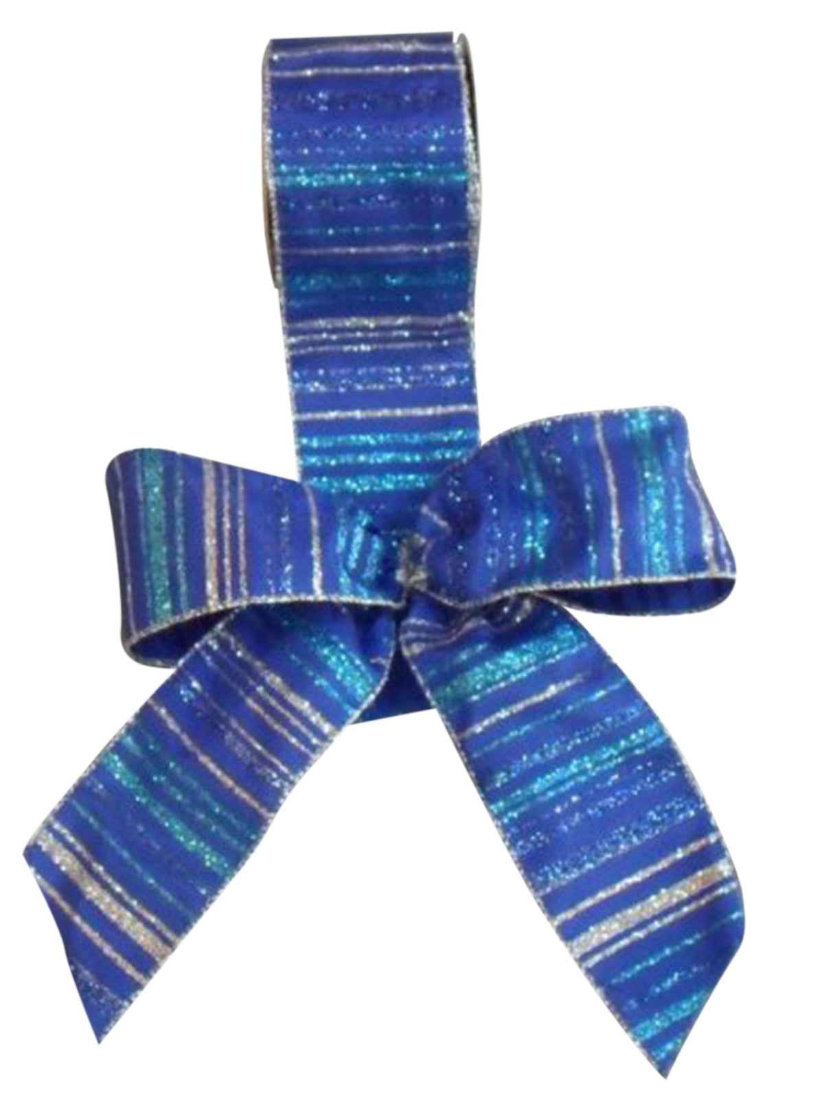 Bow Royal Blue With Silver, Blue and Turquoise Glitter Stripes - Wired 20cm