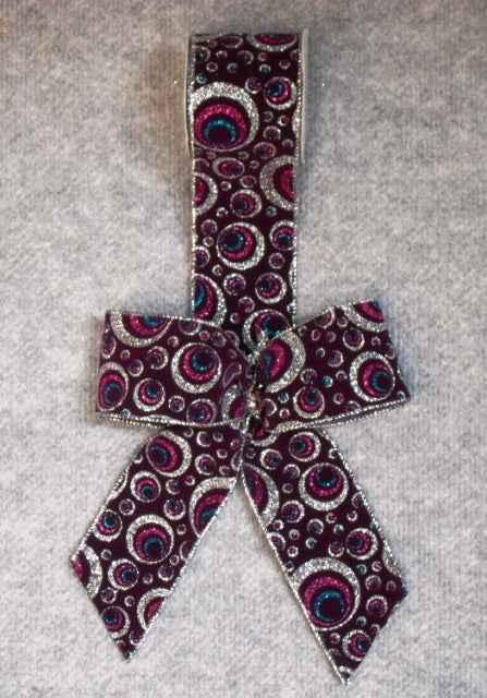 Bow Silver Cerise and Blue Glitter Swirls on Purple Background - Wired 22cm