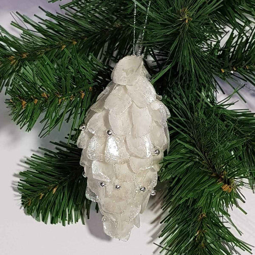 Christmas tree decoration Iridescent mica Finial - Cream