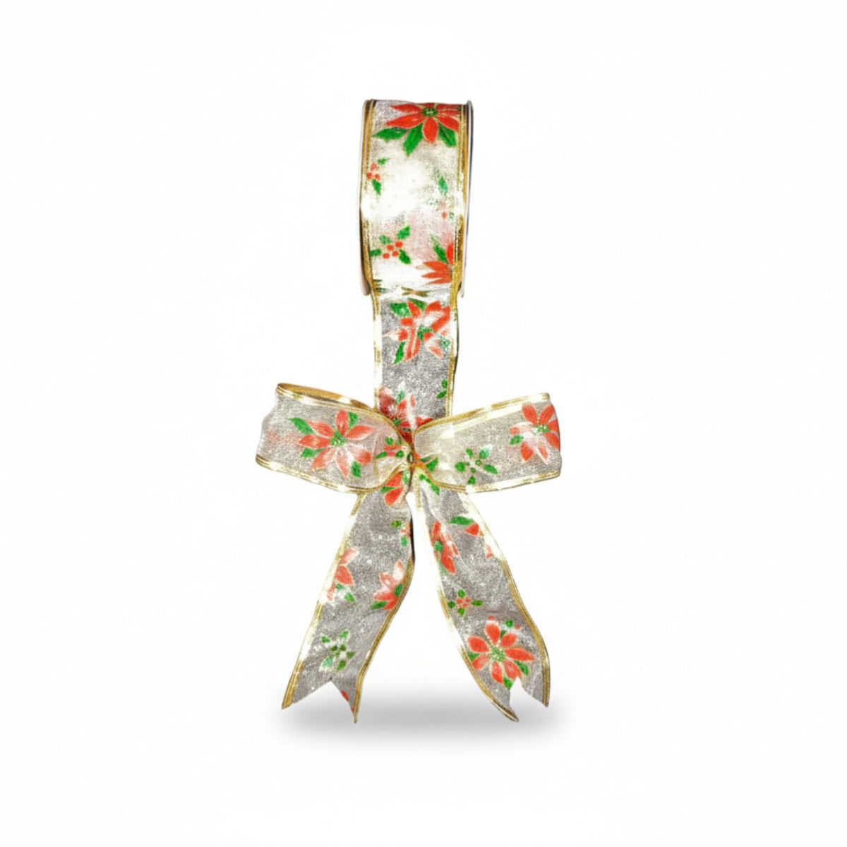 Ribbon with Poinsettia Print - Artificial Xmas Tree