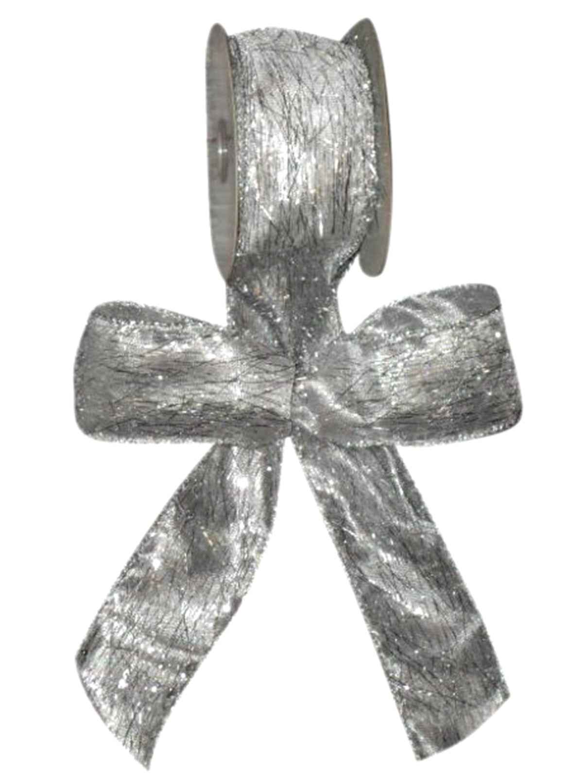 Bow Silver Lame with Fine Tinsel Thread Covering Boarder on Sides - Wired 20cm
