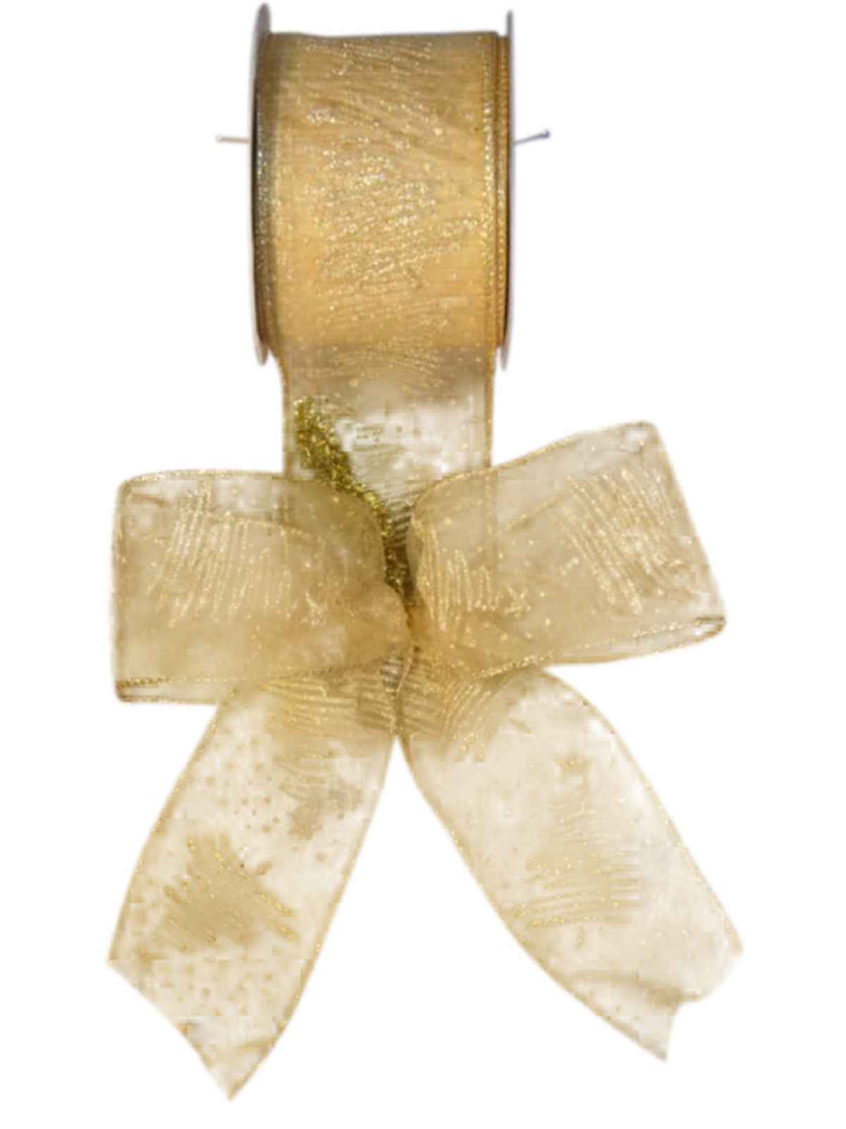 Bow Gold Organza with Glitter Christmas tree Design - Wired 20cm