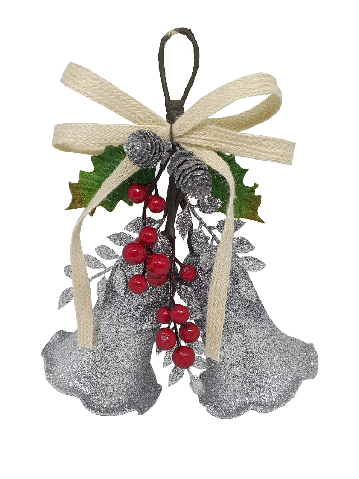 Bell Double Christmas Decoration 26cm Silver - Artificial Xmas Tree