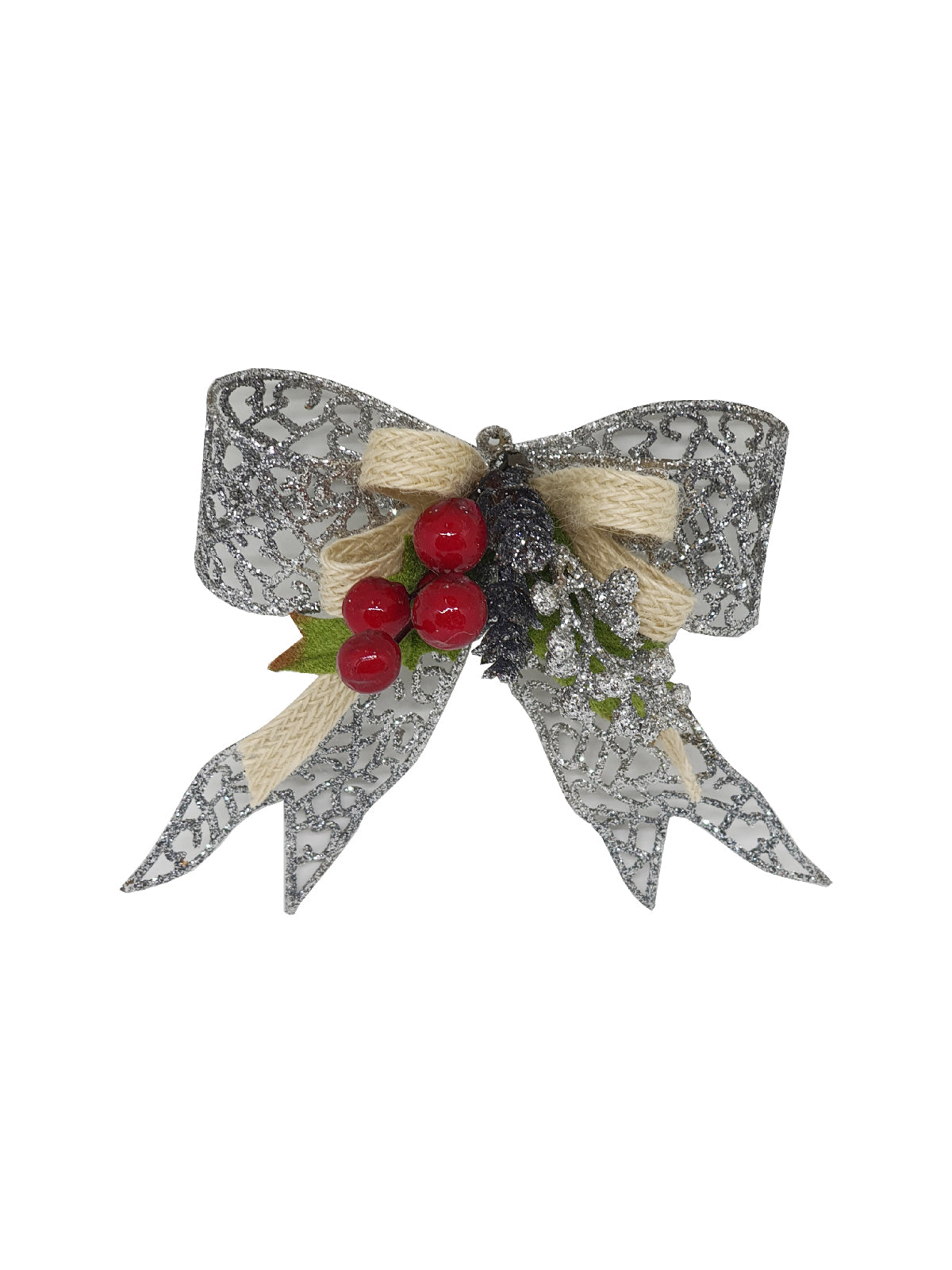 5 inch Bow Christmas Decoration 13cm Silver - Artificial Xmas Tree