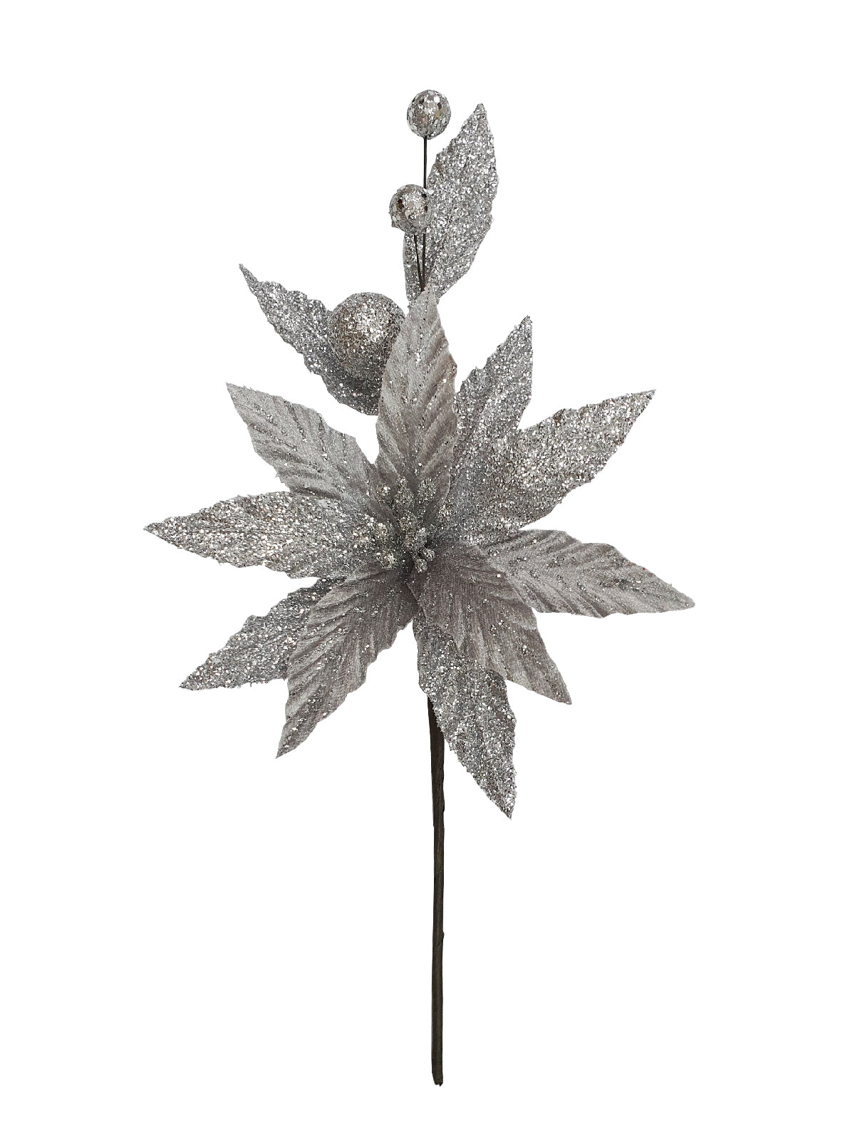 13.5 inch Poinsettia Pick 34cm Silver - Artificial Xmas Tree