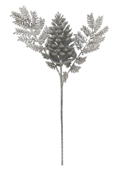 16 inch Pinecone Spray Christmas Decoration 41cm Silver XT017S