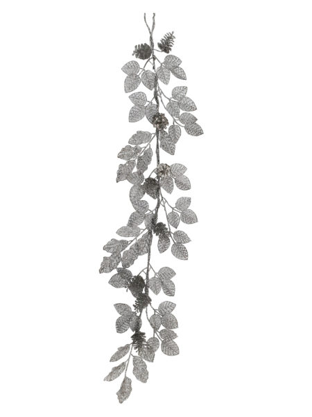 46 inch Mini Pinecone and leaf Garland Christmas Decoration 117cm Silver XT020S