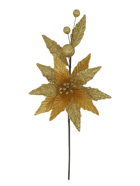 13.5 inch Poinsettia Pick 34cm Gold XT033GG