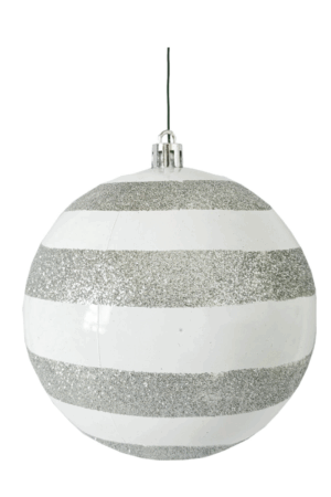 Christmas Ball 100mm Pearl with Glitter Swirl Silver