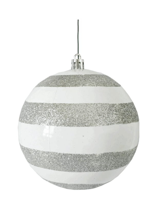 Christmas Ball 100mm Pearl with Glitter Swirl Silver